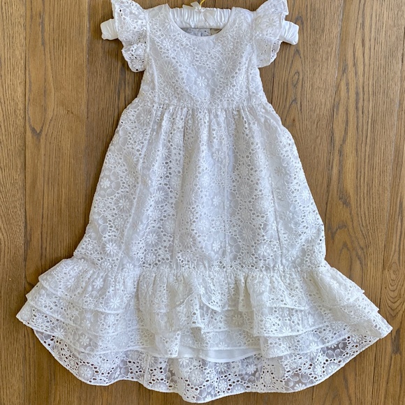 LoveShackFancy Bridal Girls White Eyelet Inira Dress Sz 5-6 years New with Tags - Picture 8 of 10
